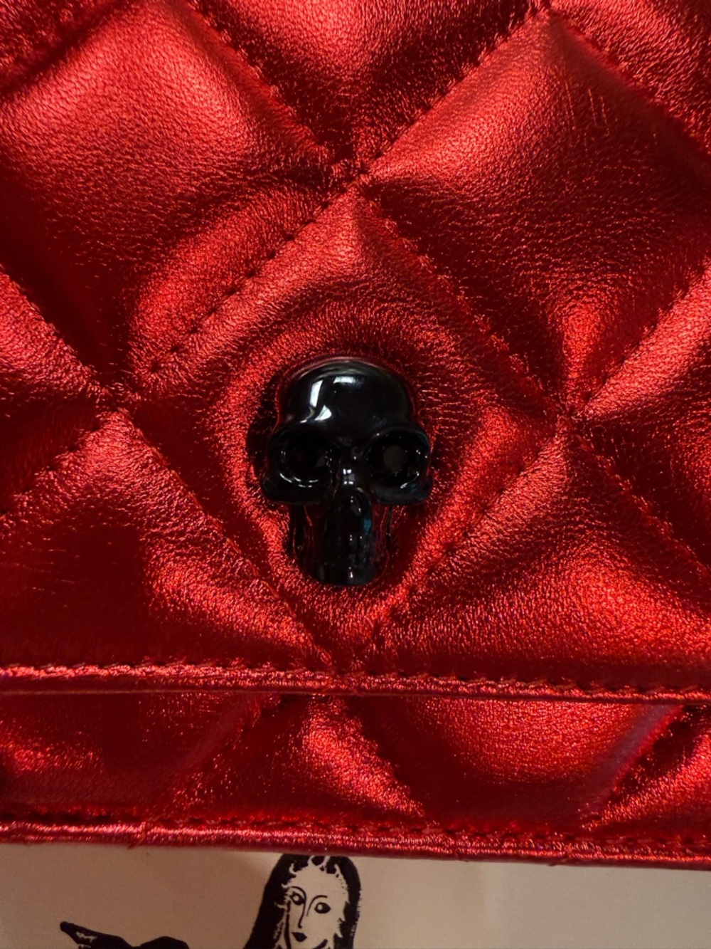 Alexander McQueen Metallic Red Quilted Skull-Accent Crossbody - Picture 6 of 8